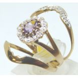 9ct gold amethyst and diamond 3 ring set,