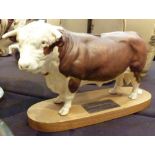 Beswick Connoisseur model Hereford Bull on a wooden base