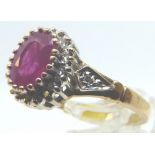 9ct gold ruby and diamond cluster ring,