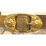 Georgian gilt sword buckle on leather with male and female lion decoration