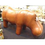 Leather hippo footstool,