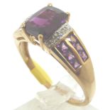 9ct gold almandine garnet and diamond ring,