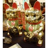 Pair of large Oriental ceramic Chinese lucky cat figures