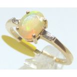 New old stock 9ct gold opal and white sapphire ring with certificate,