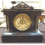 Victorian chiming slate mantle clock with key and pendulum,