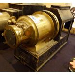 Vintage brass & steel magic lantern named The Praesentia Riley Bros.