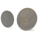 George III farthing, 1725 and George IV halfpenny,