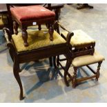 Lifting lid piano stool and three other antique stools
