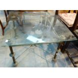 Wrought iron and glass top coffee table