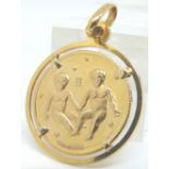 14ct gold Gemini medallion in 14ct gold