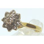 18 ct gold diamond cluster ring size N/O