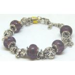 Sterling silver pandora style charm bracelet and charms,