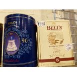 Two boxed Bells whisky collectable decanters