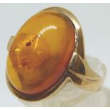 9ct gold cabochon amber ring,