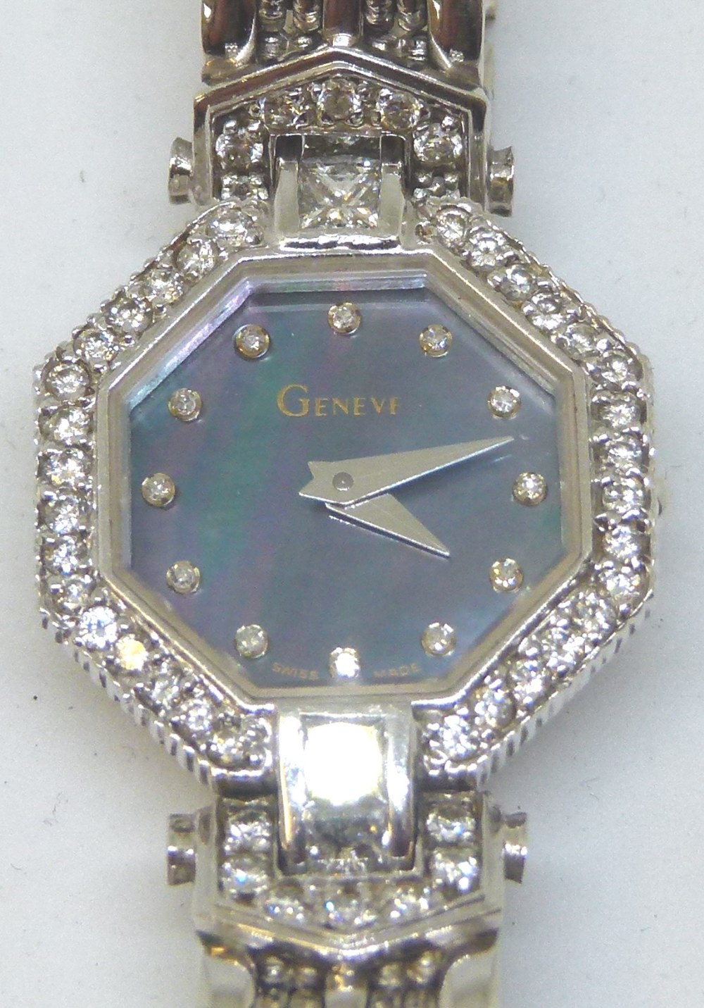 14ct white gold Geneve wristwatch with diamond bezel,