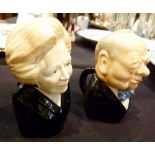 Two toby jugs, Margaret Thatcher and Winston Churchill,