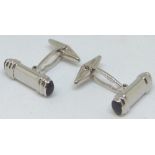 Pair of 18ct white gold sapphire set cufflinks, 8.