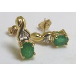 10k gold emerald and diamond earrings,