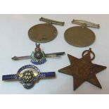 WWII defence and war medals, 1939-45 Star, Navy League cadet pin,