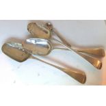 Three silver Georgian teaspoons A/F & a mustard spoon 34g