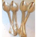 Four silver plated dessert spoons and two fruit spoons