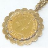Full 1966 sovereign in 9ct gold mount and chain, 21.