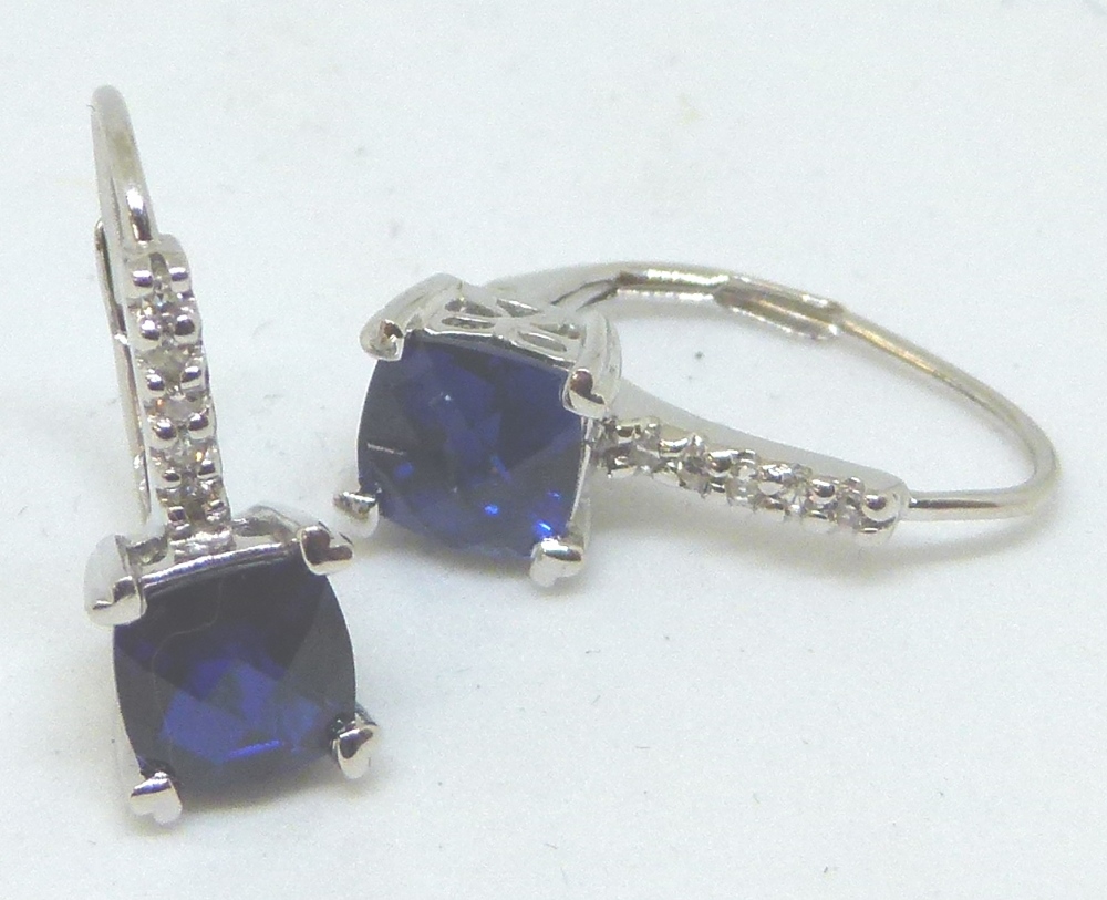 Diamond and sapphire 14ct white gold earrings