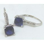 Diamond and sapphire 14ct white gold earrings