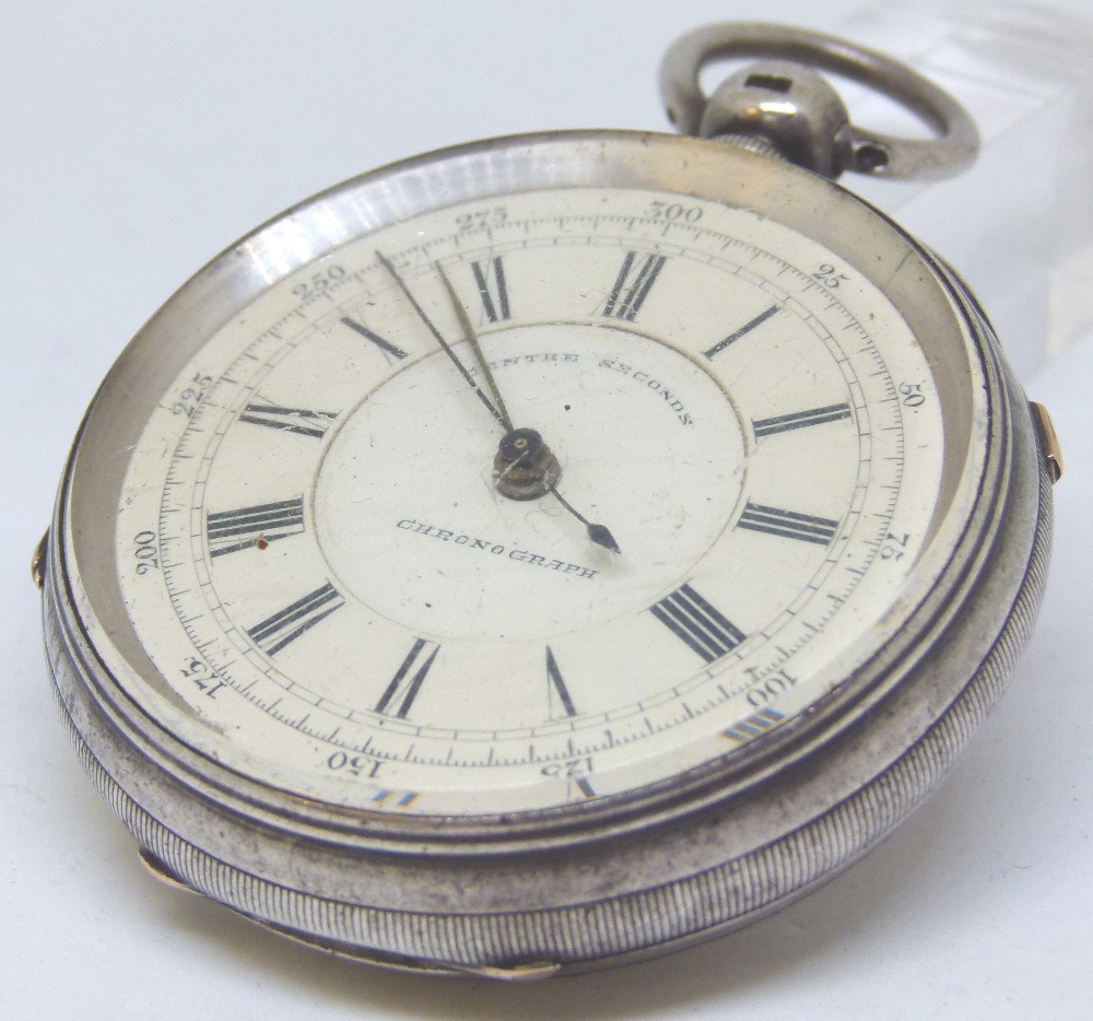 Antique sterling silver oversized centre seconds chronograph pocket watch, c1891,