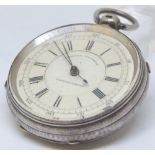 Antique sterling silver oversized centre seconds chronograph pocket watch, c1891,