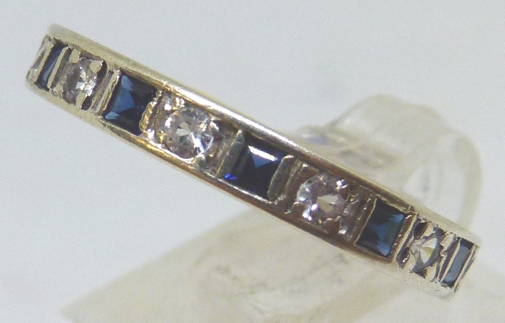 9ct white gold vintage style blue and white stone full eternity ring,