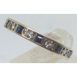 9ct white gold vintage style blue and white stone full eternity ring,