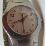 Gents Longines quartz movement bracelet wristwatch, circular case, white dial,