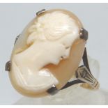 9 ct gold covered shell cameo ring, 2.