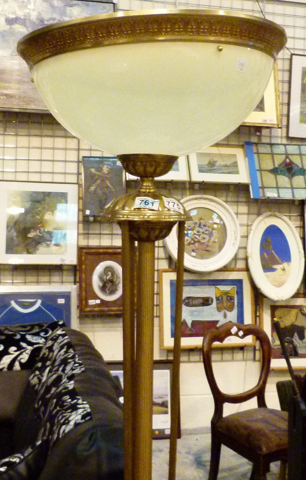 Large brass standard lamp and shade