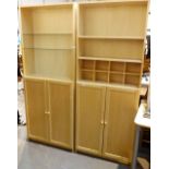 Pair of pine effect shelf/cupboard units,