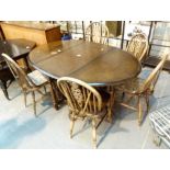 Dropleaf priory style dining table with five matching wheelback chairs