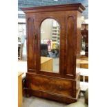 *** WITHDRAWN *** Large antique walnut single door wardrobe with under drawer,