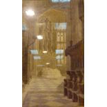 Cathedral interior watercolour on board by Wilfrid Evans 1881,