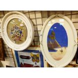 Two vintage pictures with painted wood frames,