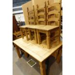 Heavy pine kitchen dining table with four matching chairs