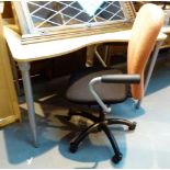 Pine top, silver metal frame desk, adjustable height legs with matching swivel chair,