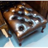 Brown leather foot stool with button top