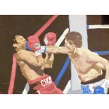 Boxing oil on board by Gina Morgan,