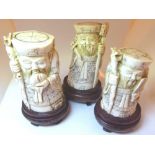 Three carved antique ivory wise men figu