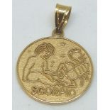 14ct gold Scorpio pendant