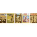 Five framed Private Eye covers featuring