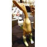 Wooden duck wearing wellington boots, H: