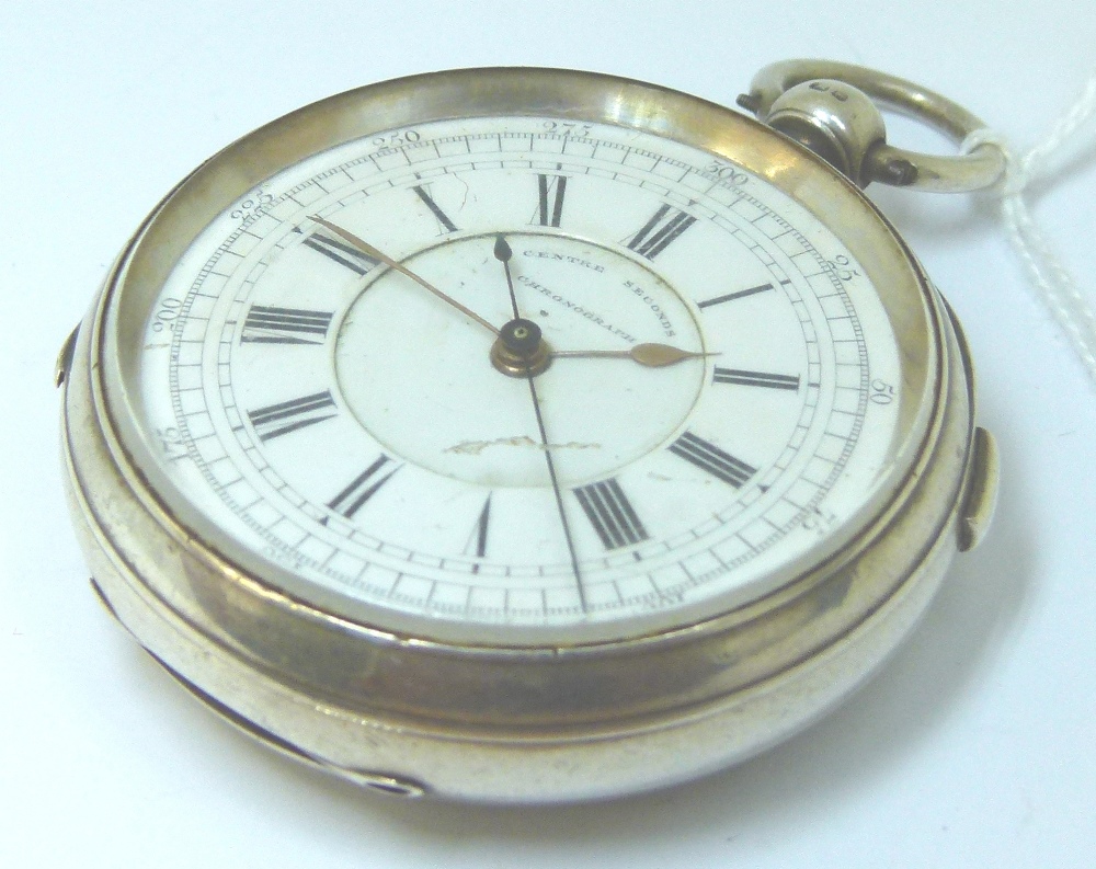 Hallmarked silver chronograph open face key wind pocket watch assay Chester 1893