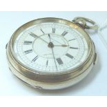 Hallmarked silver chronograph open face key wind pocket watch assay Chester 1893